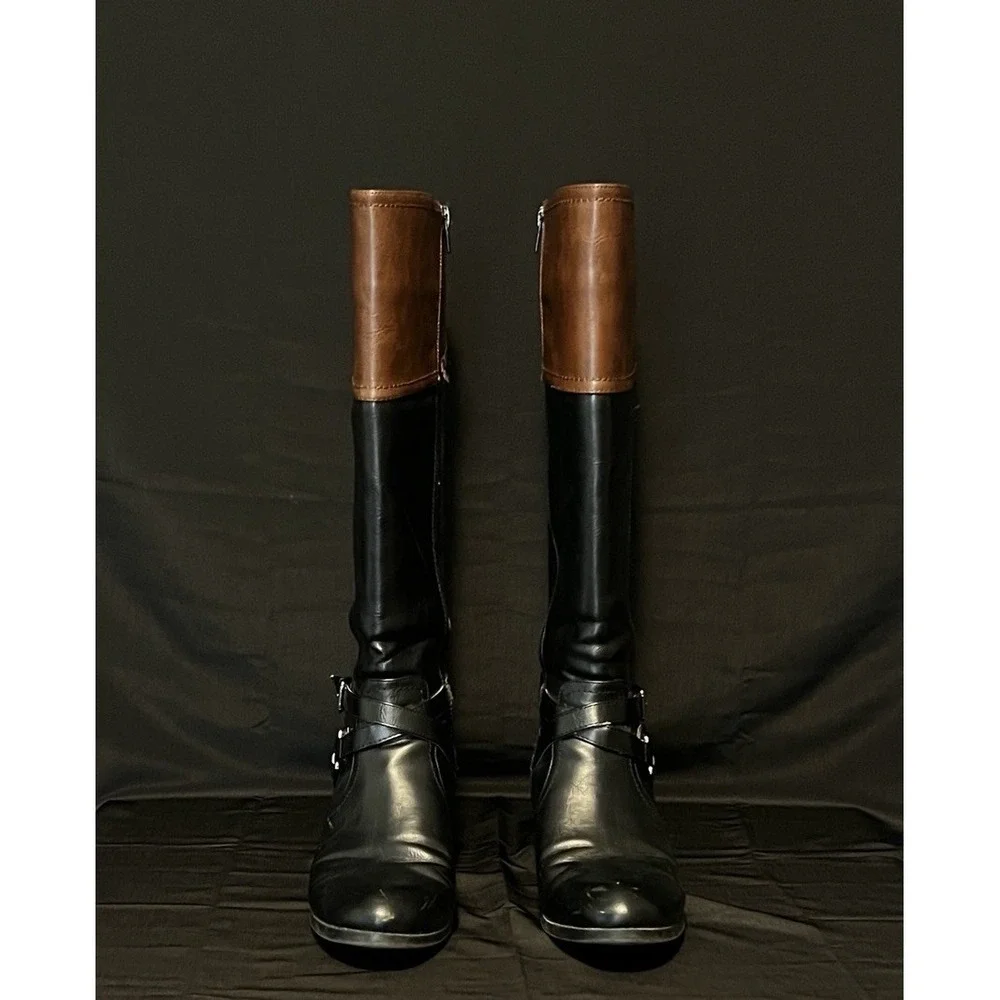 Unisa Untrinee Knee High Boots Size 9.5M Black Brown‎ Faux Leather Riding Boots